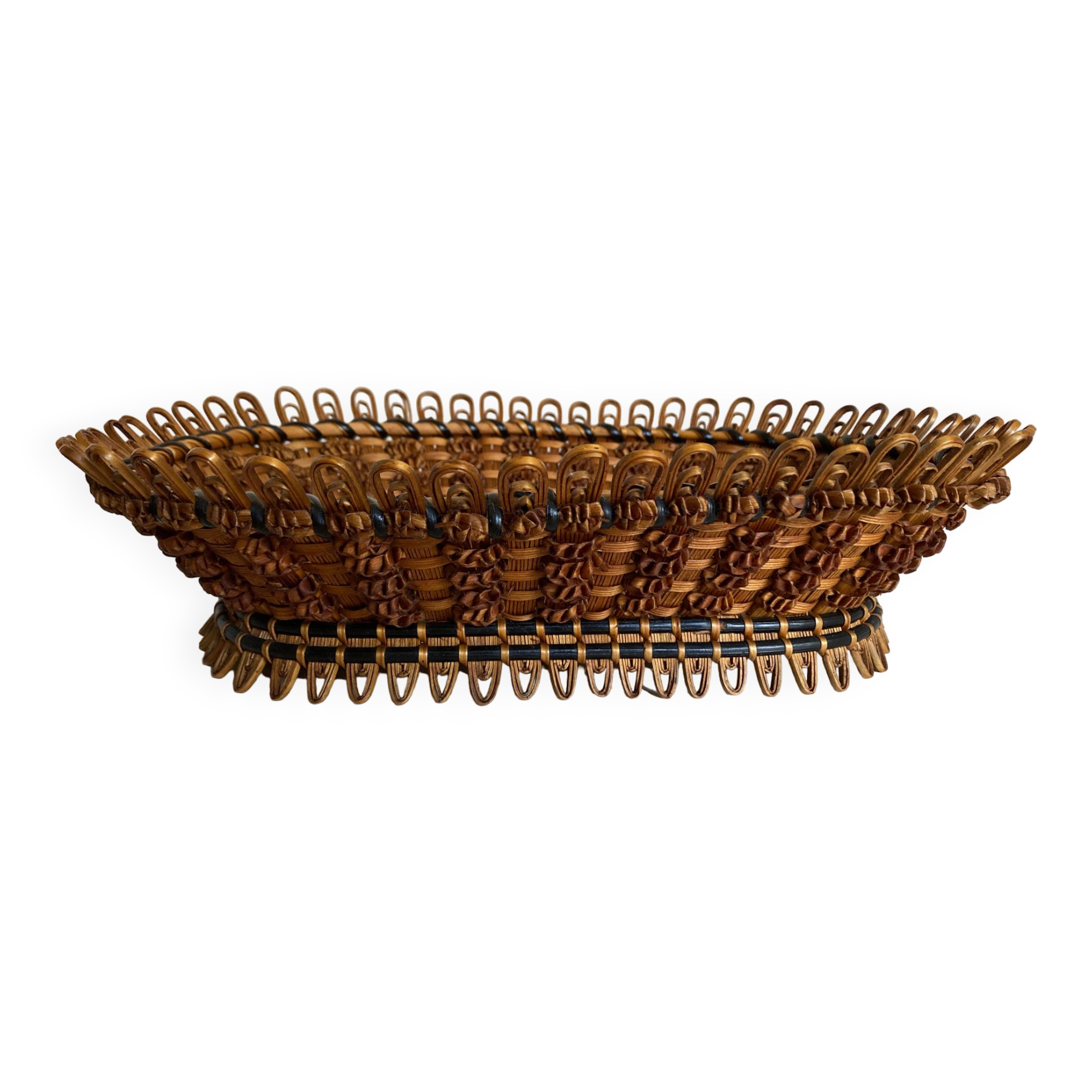 19th-century wicker basket embroidered by folk artisans.