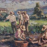 Harvesting the crop - Large Frame Post Impressionist Oil