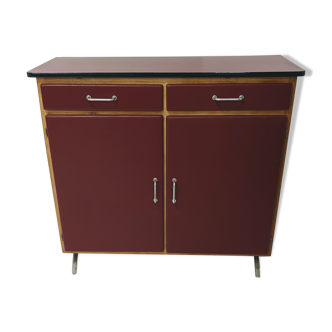 Vintage Parisian buffet in wood and burgundy