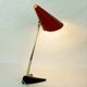 Red Austrian mid-century brass and iron table lamp by J.T. Kalmar