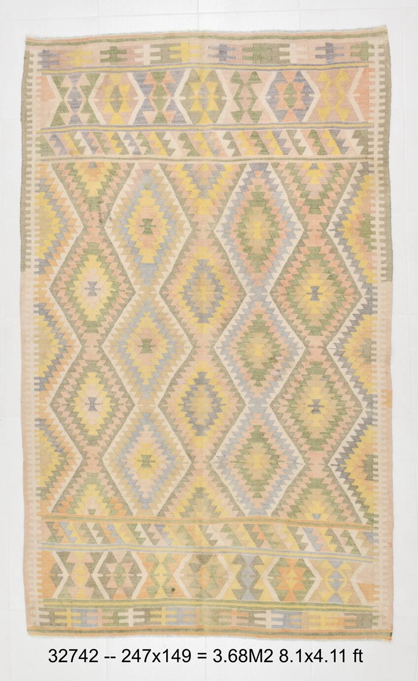 Tapis Kilim Vintage Laine Fait Main, Bohème, Motifs Géométriques, 149X247Cm
