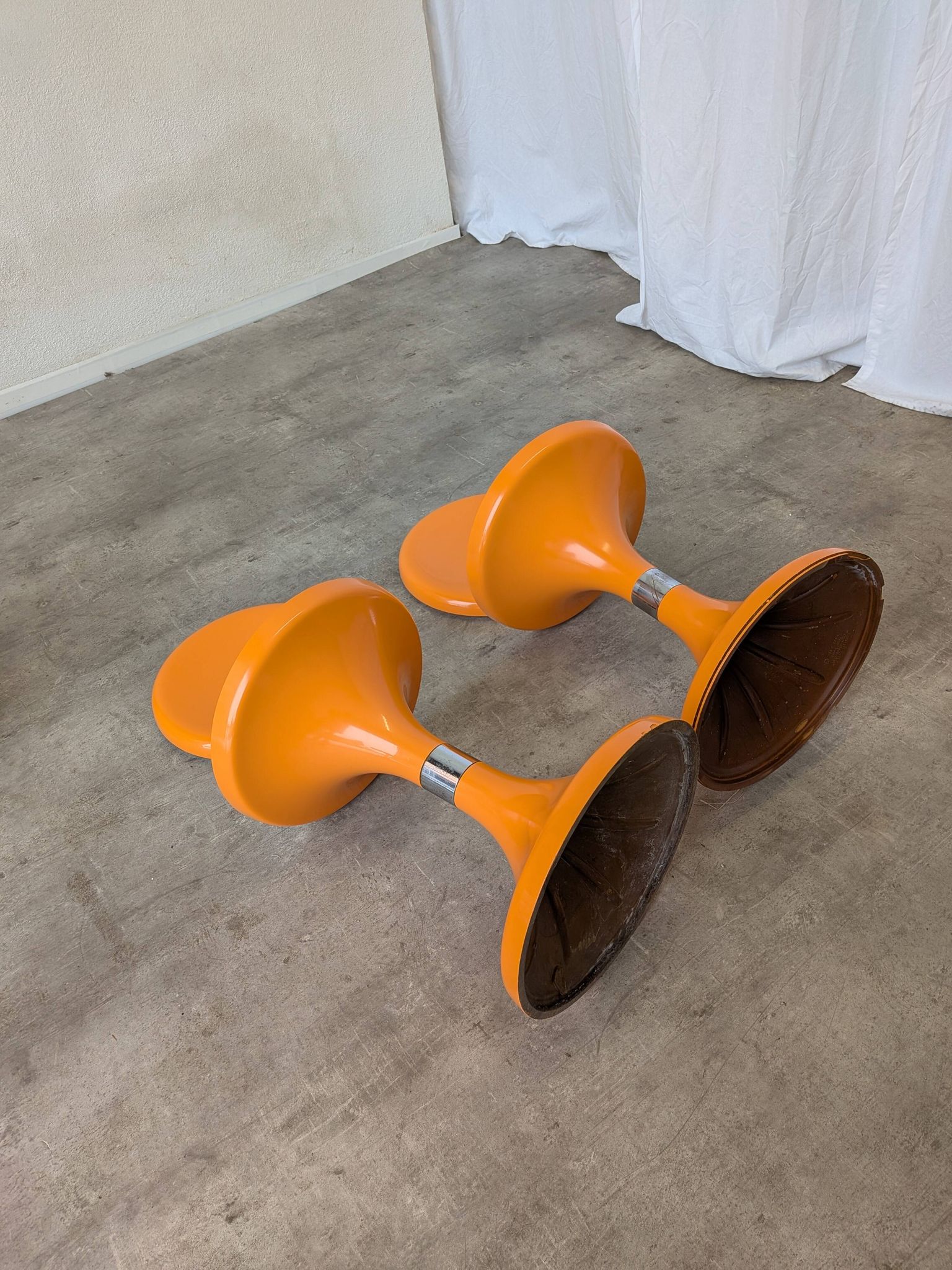 Set of 2 Orange Vintage Mushroom Stool “Jurček” by Meblo, 1960s – Space Age