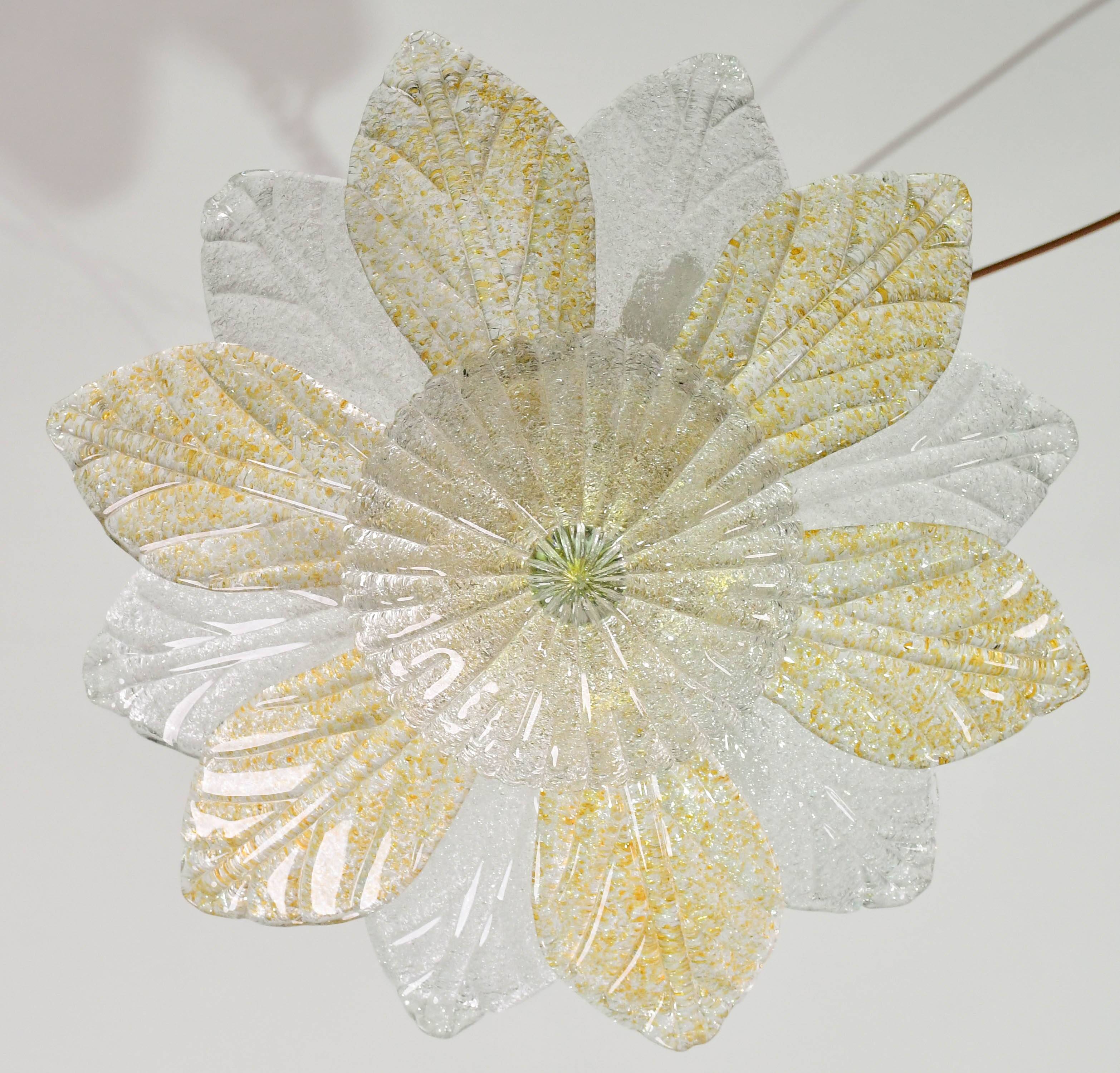 Petite vintage Italian Murano glass amber and transparent ceiling light