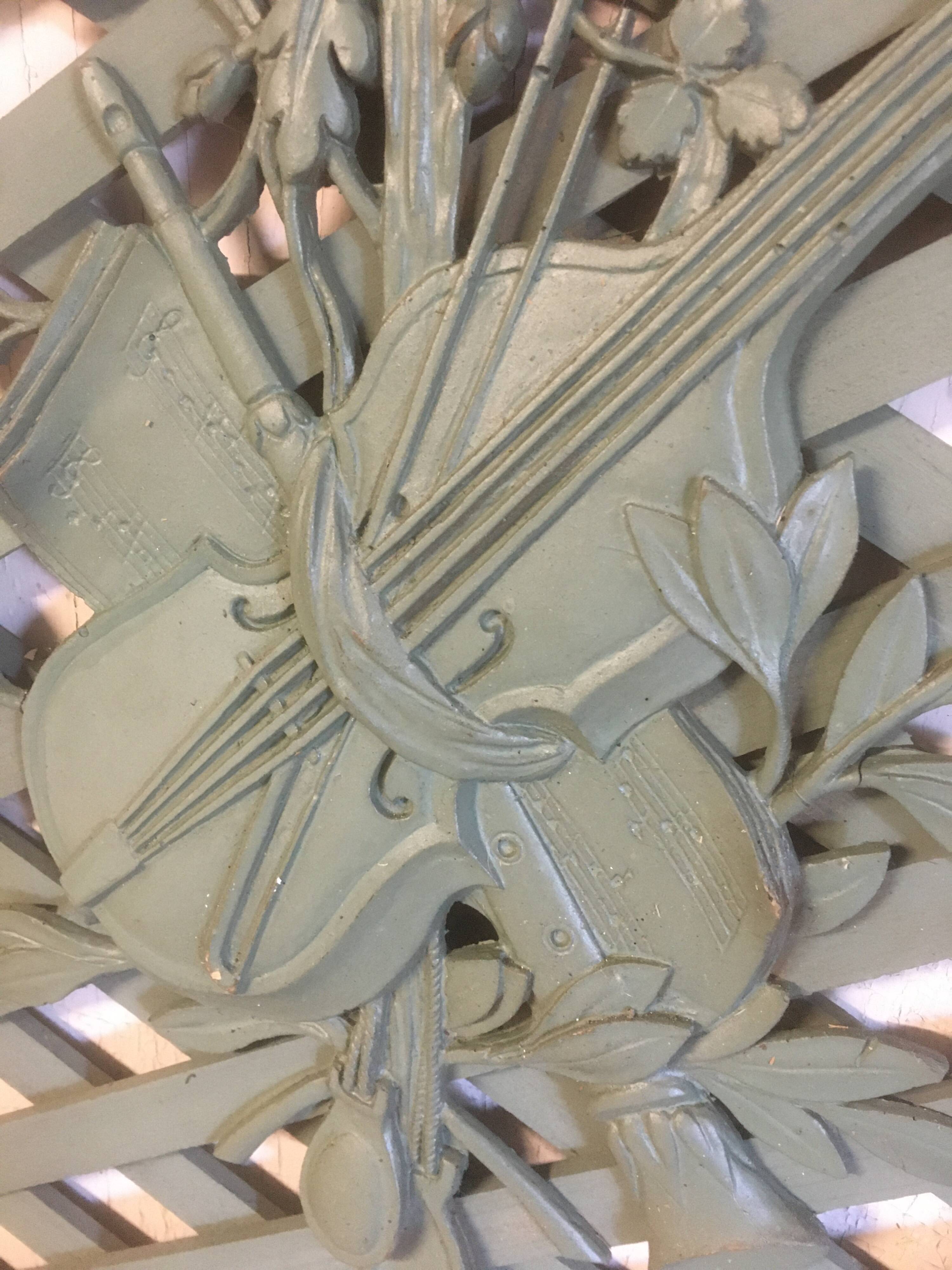 Wall panel, violin (resin) on wooden trellis