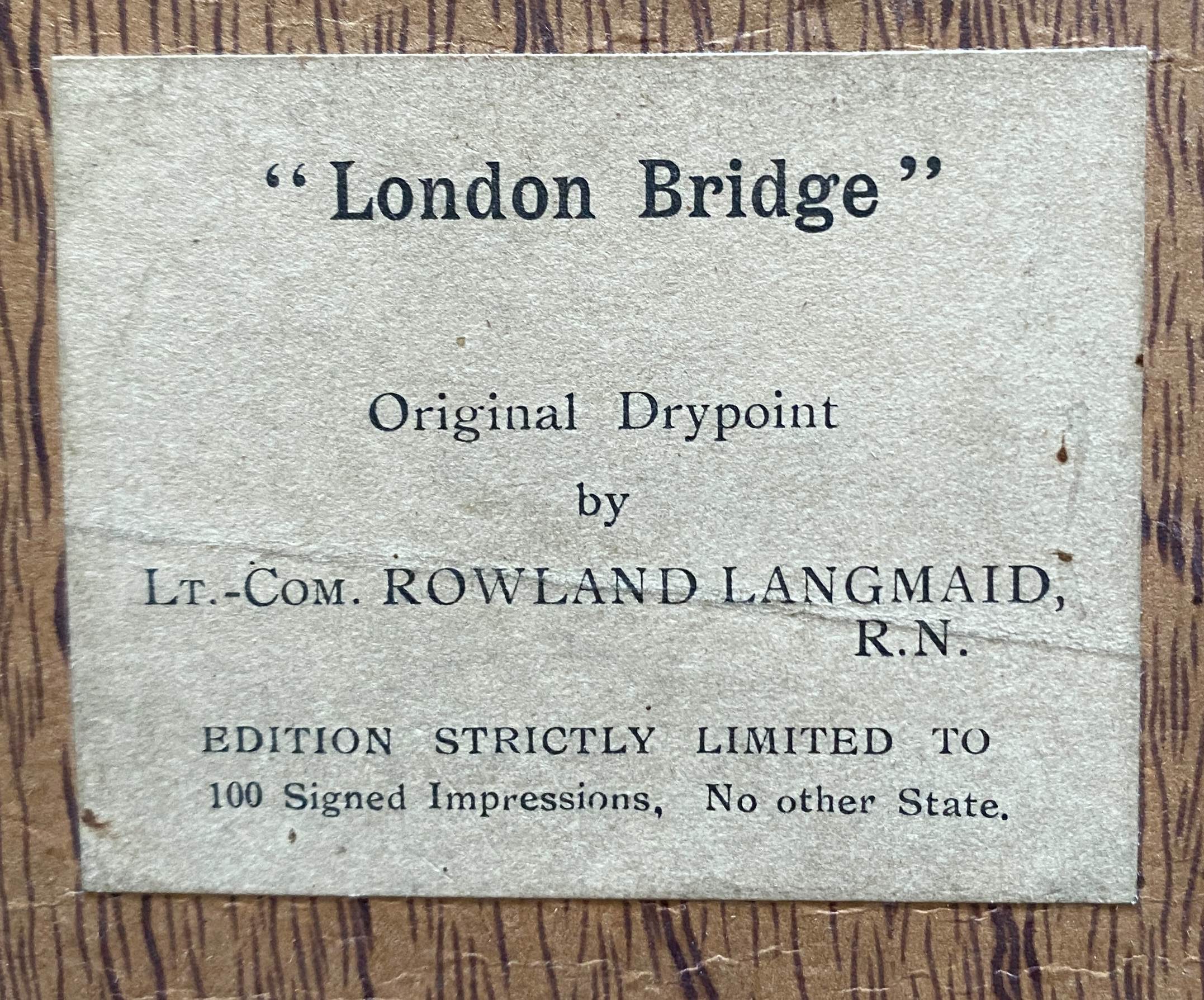 Painting original engraving Rowland Langmaid (1897/1956) "London Bridge"