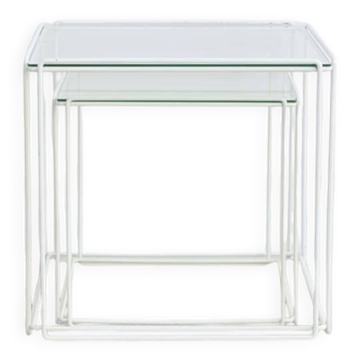 White nesting tables x2 Isocèle Max Sauze