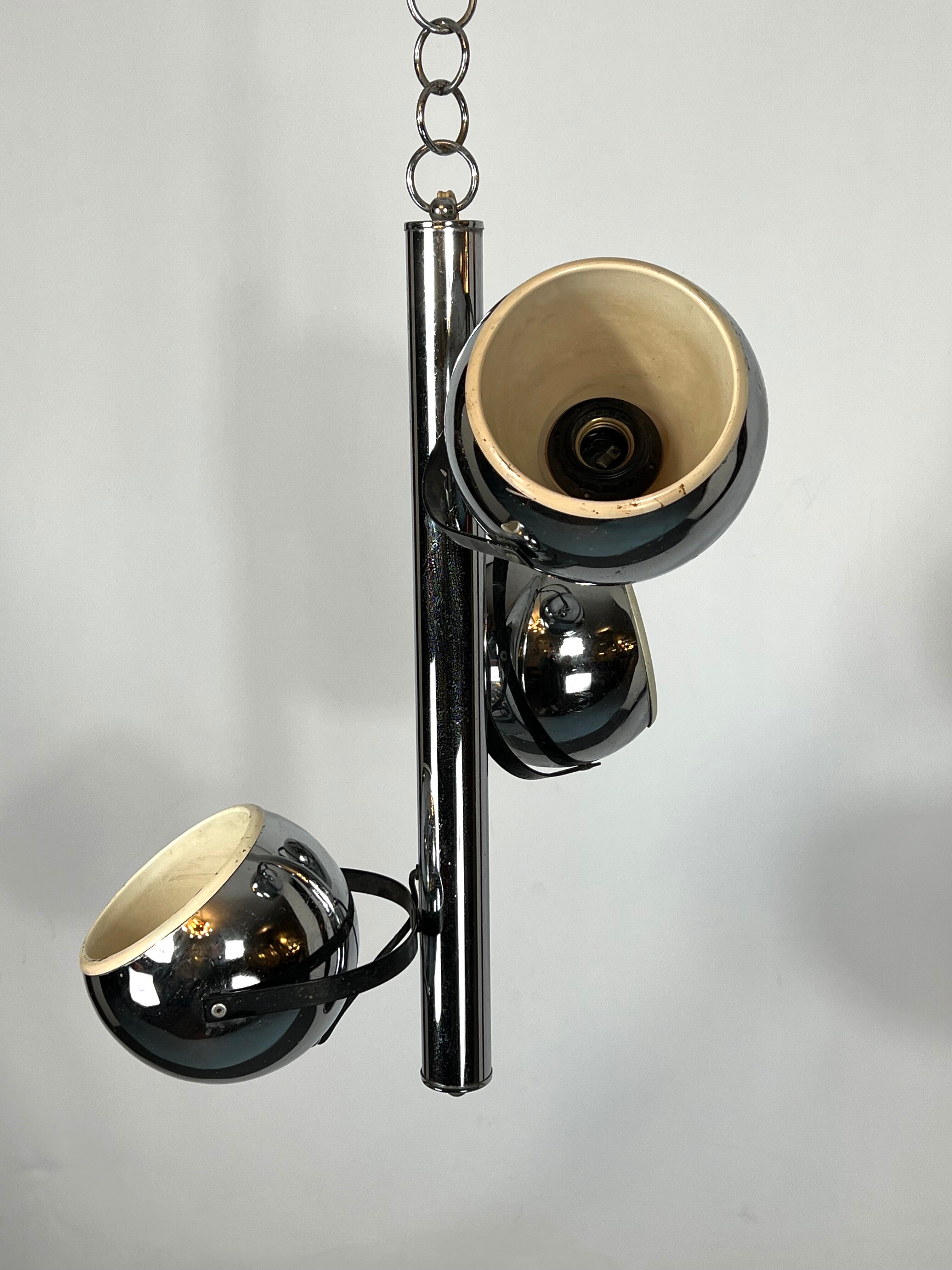 Goffredo Reggiani, three lights chrome chandelier from 70s