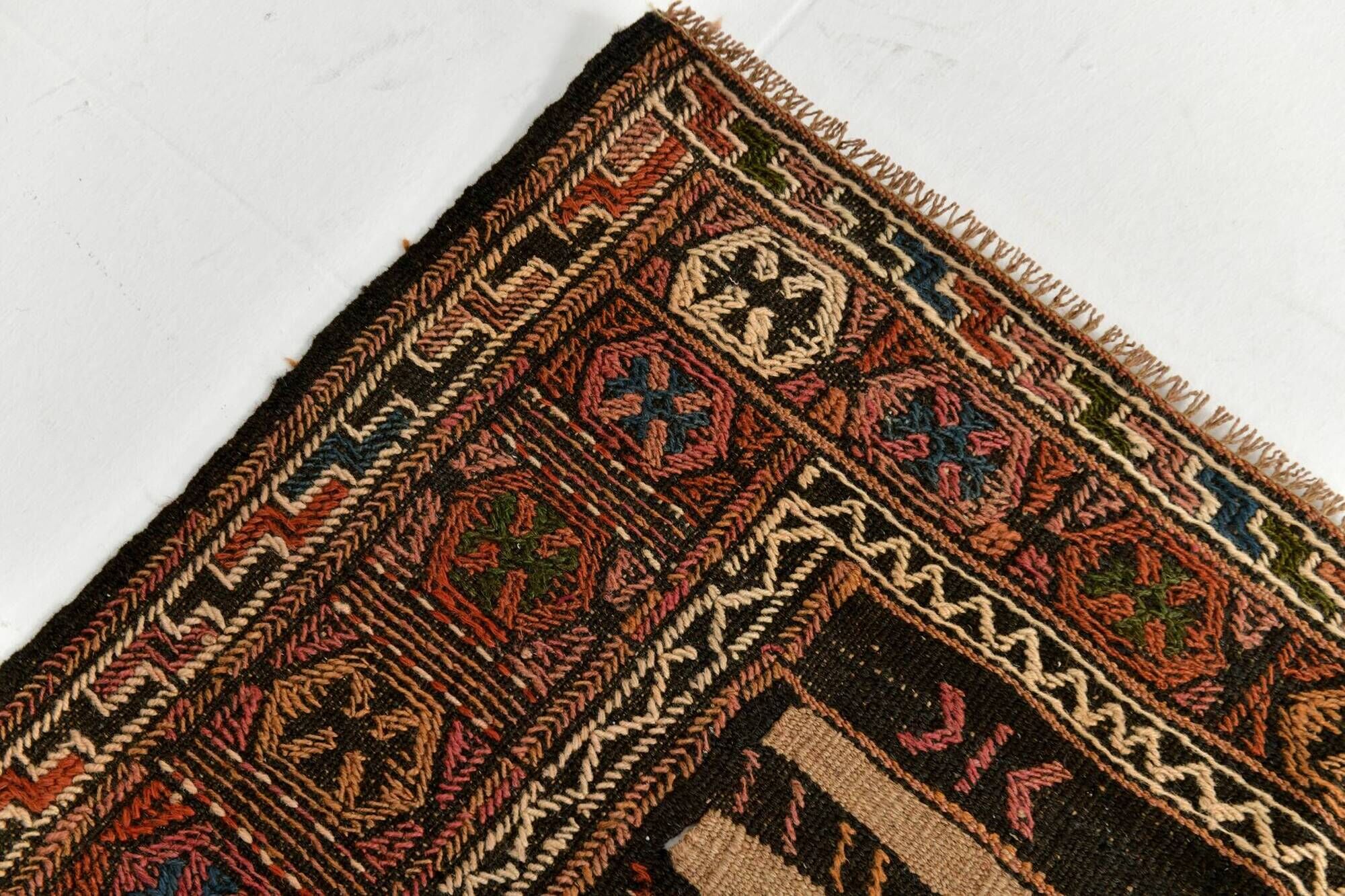 Ivory & Brown Turkish Vintage Kilim Rug, 99x197Cm