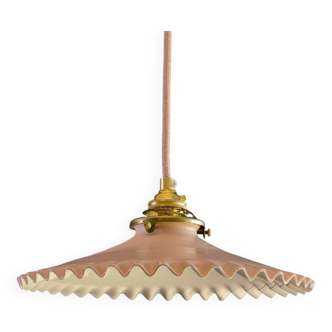 Opaline pendant light in pink and white painted glass, delivered with new cable and socket