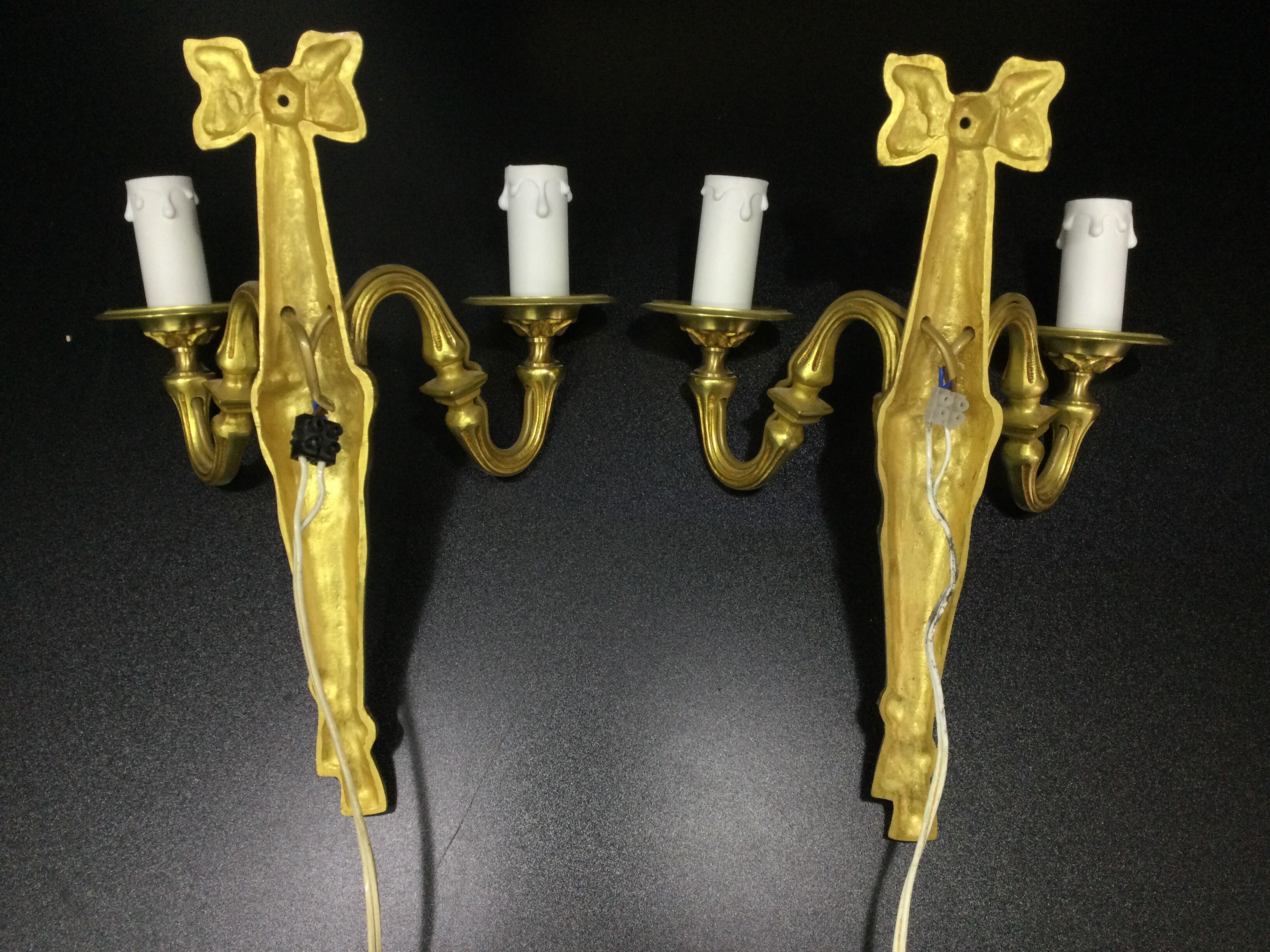 Pair of sconces Bronze 2 lights Louis XVI style