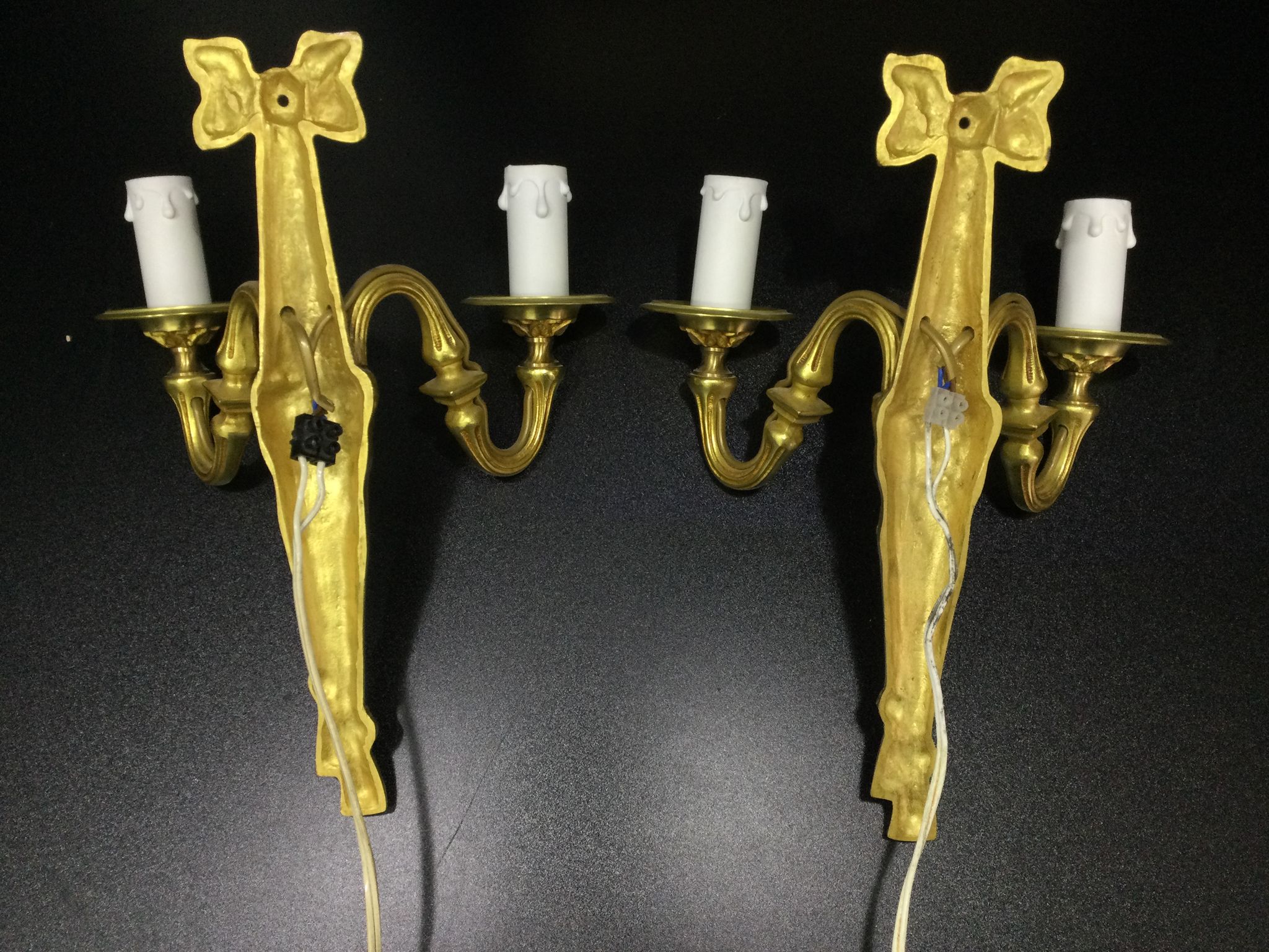 Pair of sconces Bronze 2 lights Louis XVI style