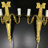 Pair of sconces Bronze 2 lights Louis XVI style