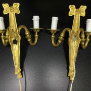 Pair of sconces Bronze 2 lights Louis XVI style