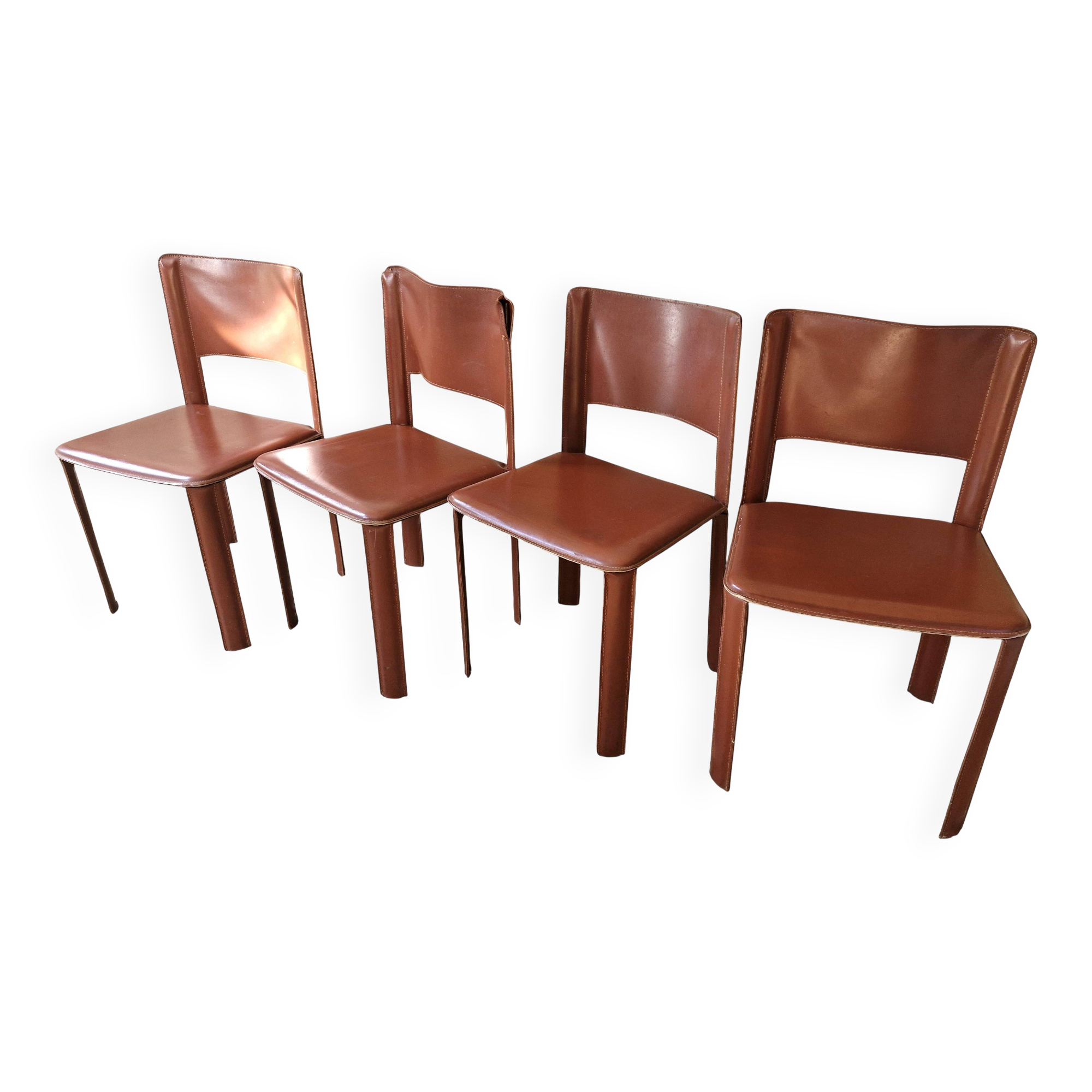 Red Leather Chairs Cidue Italy 1970