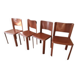 Red Leather Chairs Cidue Italy 1970