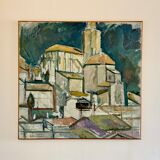 Vintage oil on canvas by S.Ekengren Architectural Landscape at Cadaques