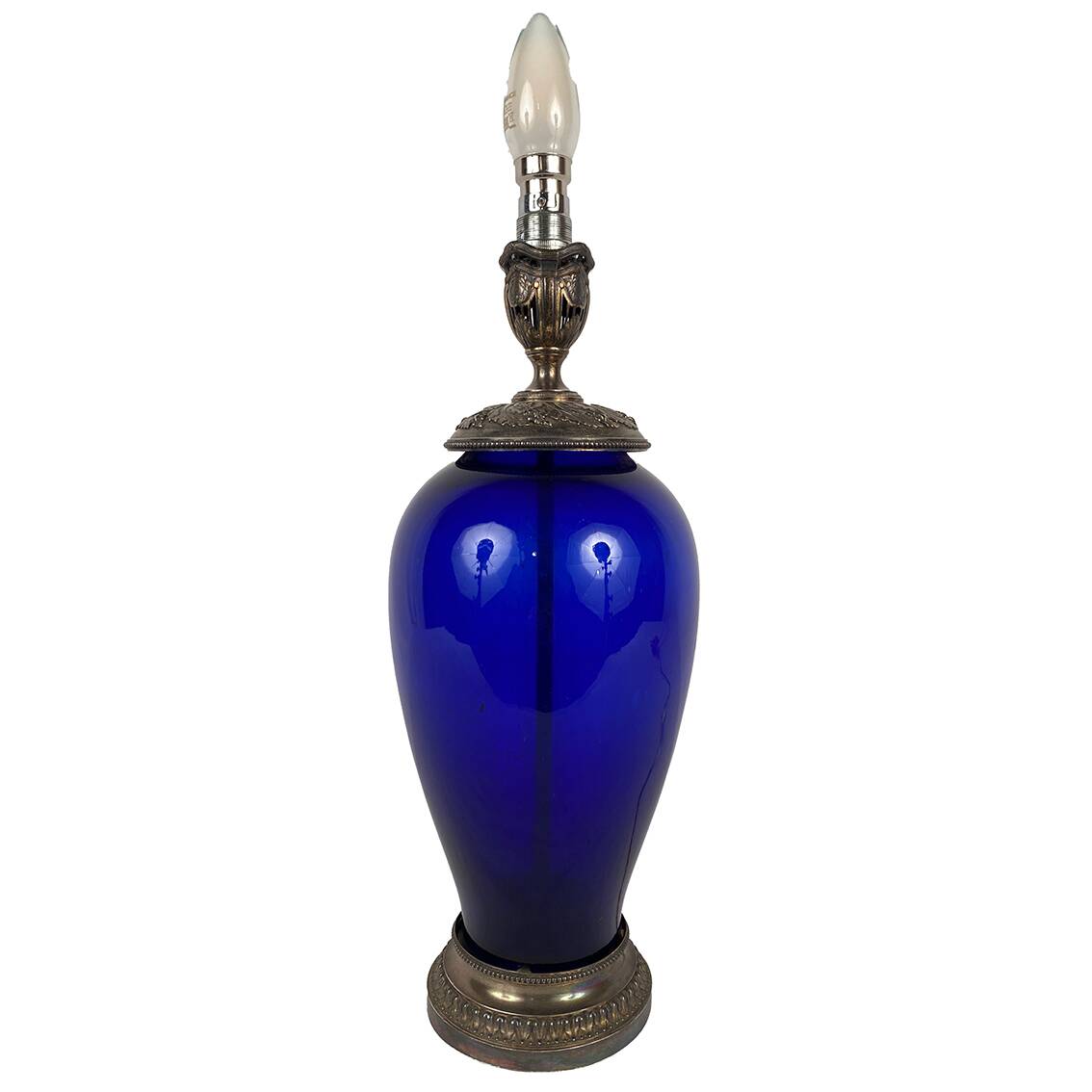 Risler and Carré. Large lamp in blue glass and silver frame, Minerve hallmark