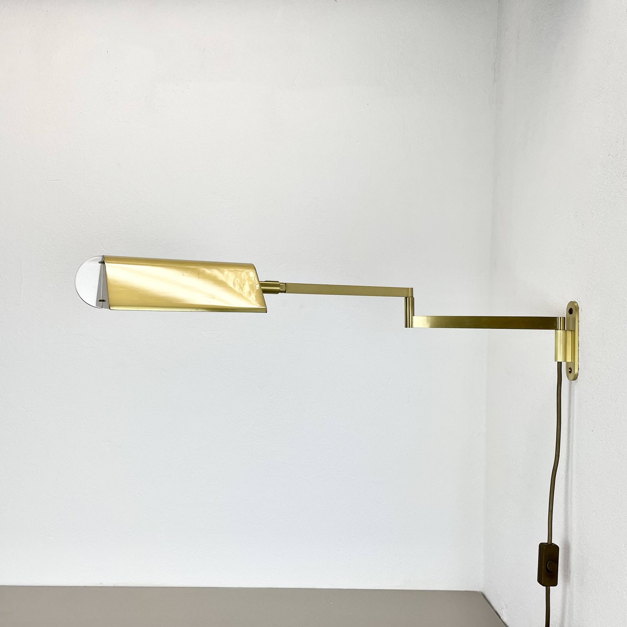 Large 77cm  omi swing arm brass acryl glass wall light italy 1970s