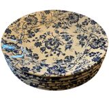 6 antique flat plates in earthenware with blue flower decoration.