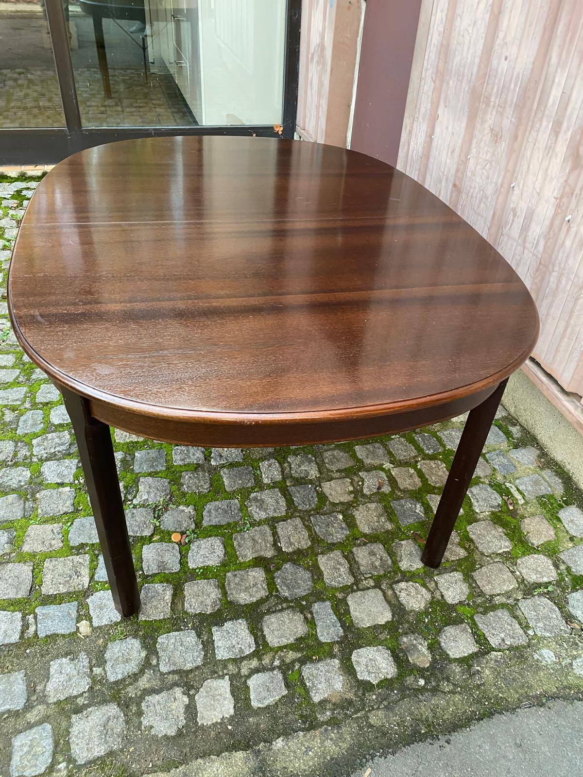 Extendable oval Scandinavian dining table in teak and mahogany, 1950s, 245cm