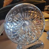 Carafe verre taillé, décor losangé & bouchon diamantaire 60's