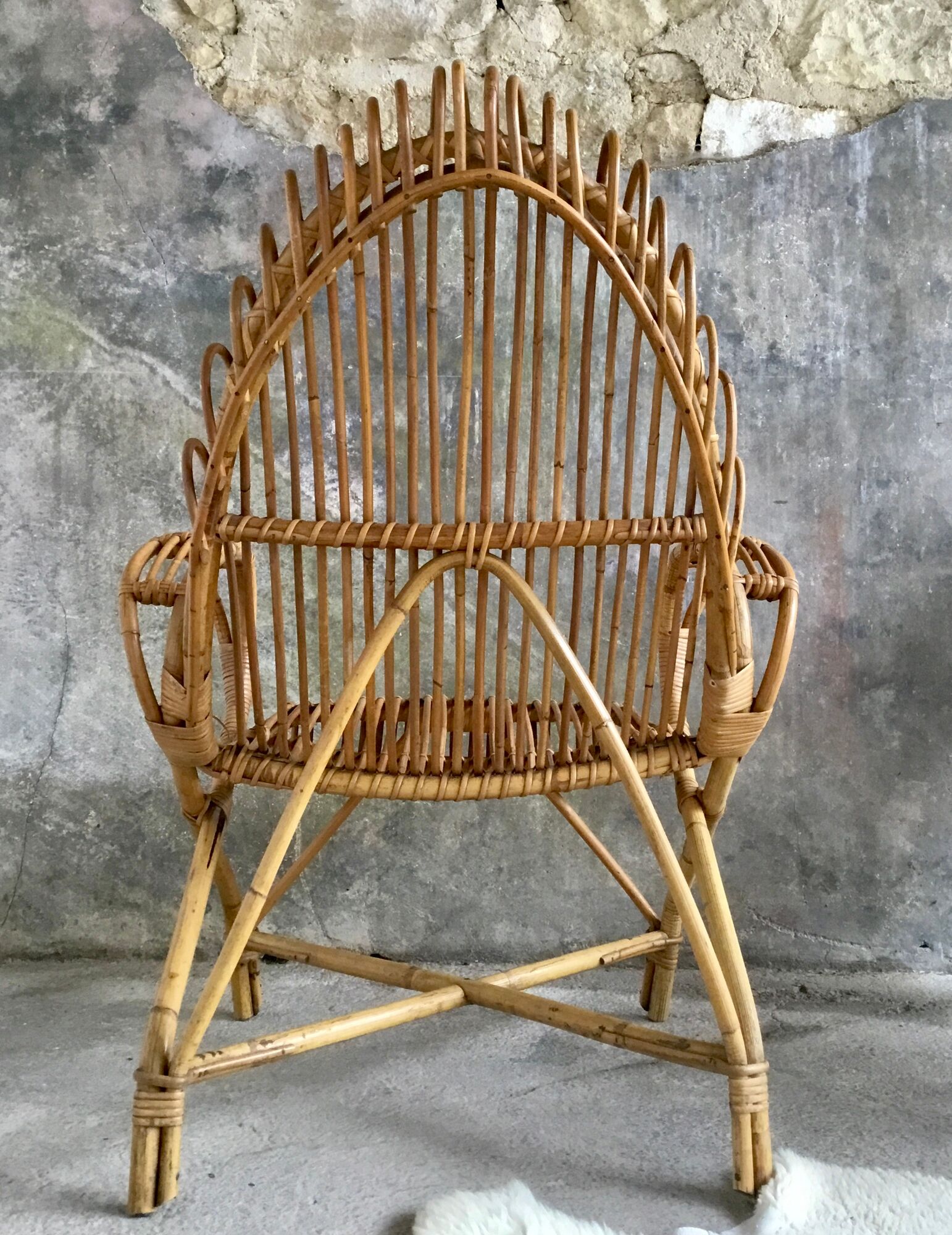 Rattan armchair with armrests - vintage 1960