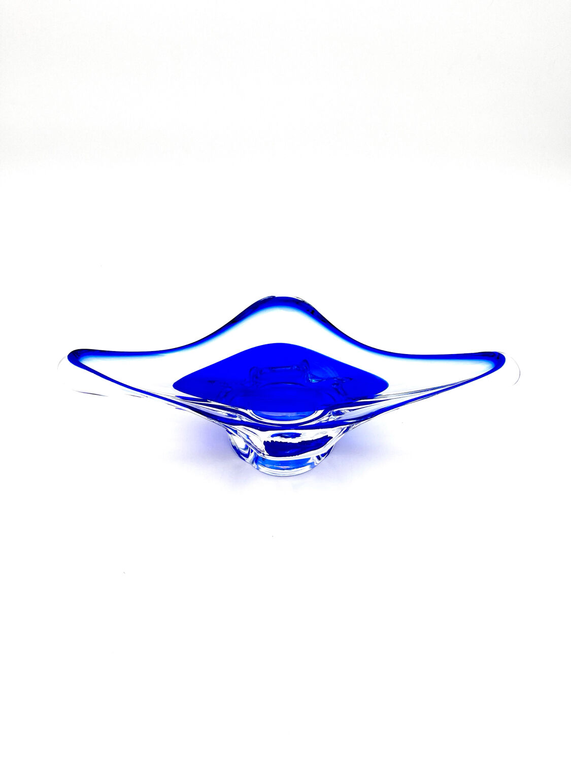 Large Coupe Hospodka Crystal Bohemia Sommerso Cobalt Blue Trim