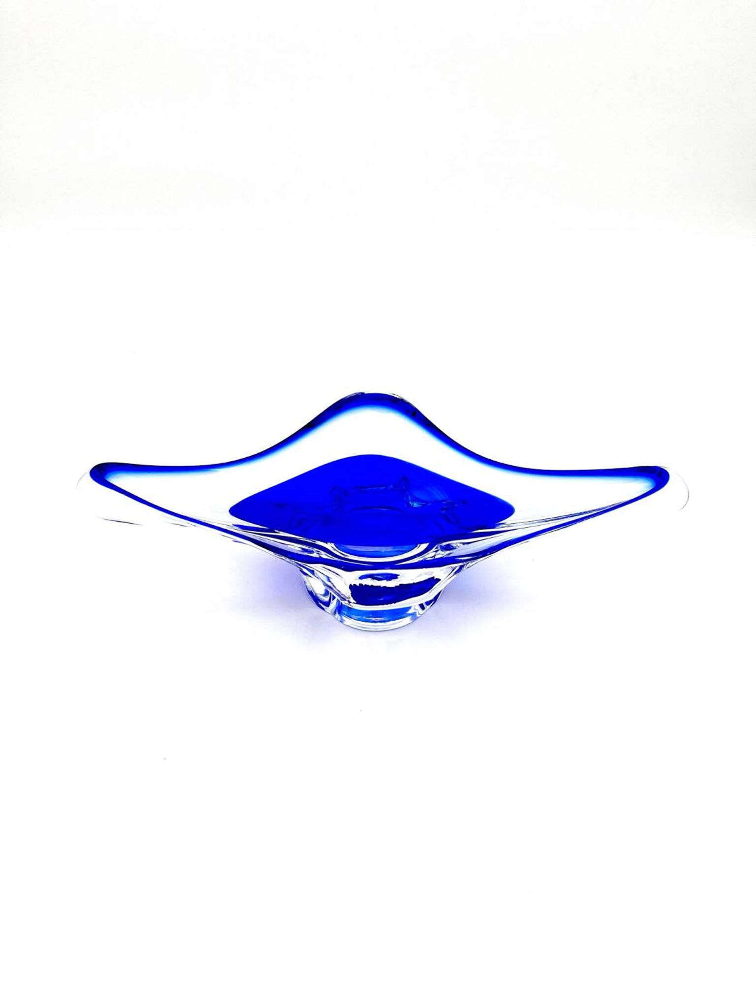 Grande Coupe Hospodka Cristal Bohême Sommerso Liseré Bleu Cobalt
