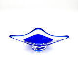 Large Coupe Hospodka Crystal Bohemia Sommerso Cobalt Blue Trim