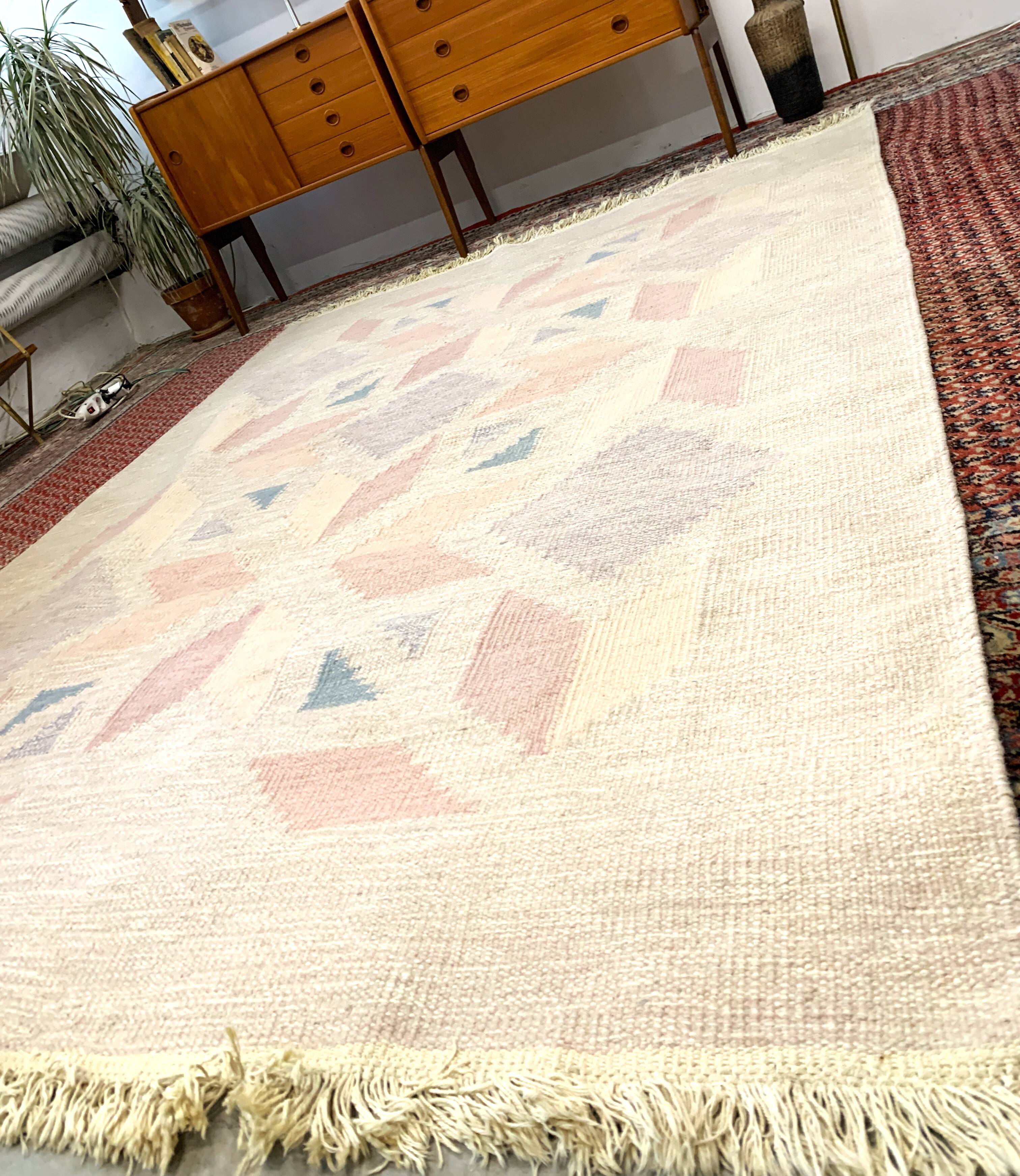 Tapis en laine röllakan 15, suède années 1960/1970, vintage, mid-c moderne