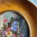 Old painting "bouquet of flowers" with oval frame and glass