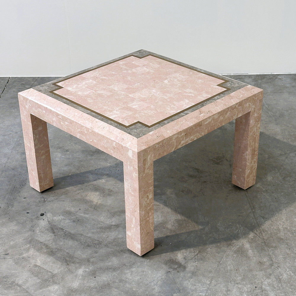 Postmodern pink marble coffee table with brass inlay, Italy, 1980s