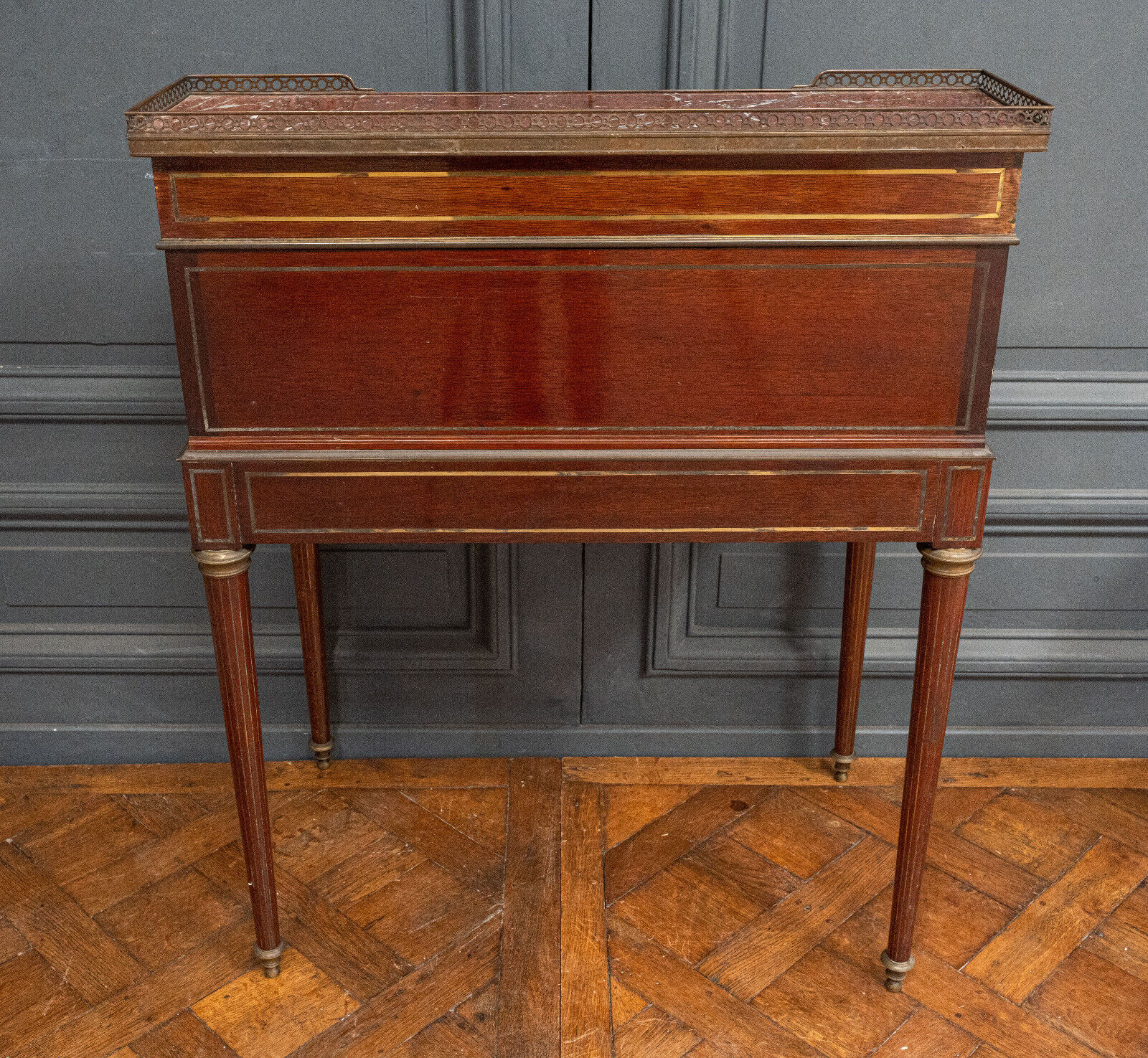 Mahogany cylinder desk nineteenth style Louis XVI red marble