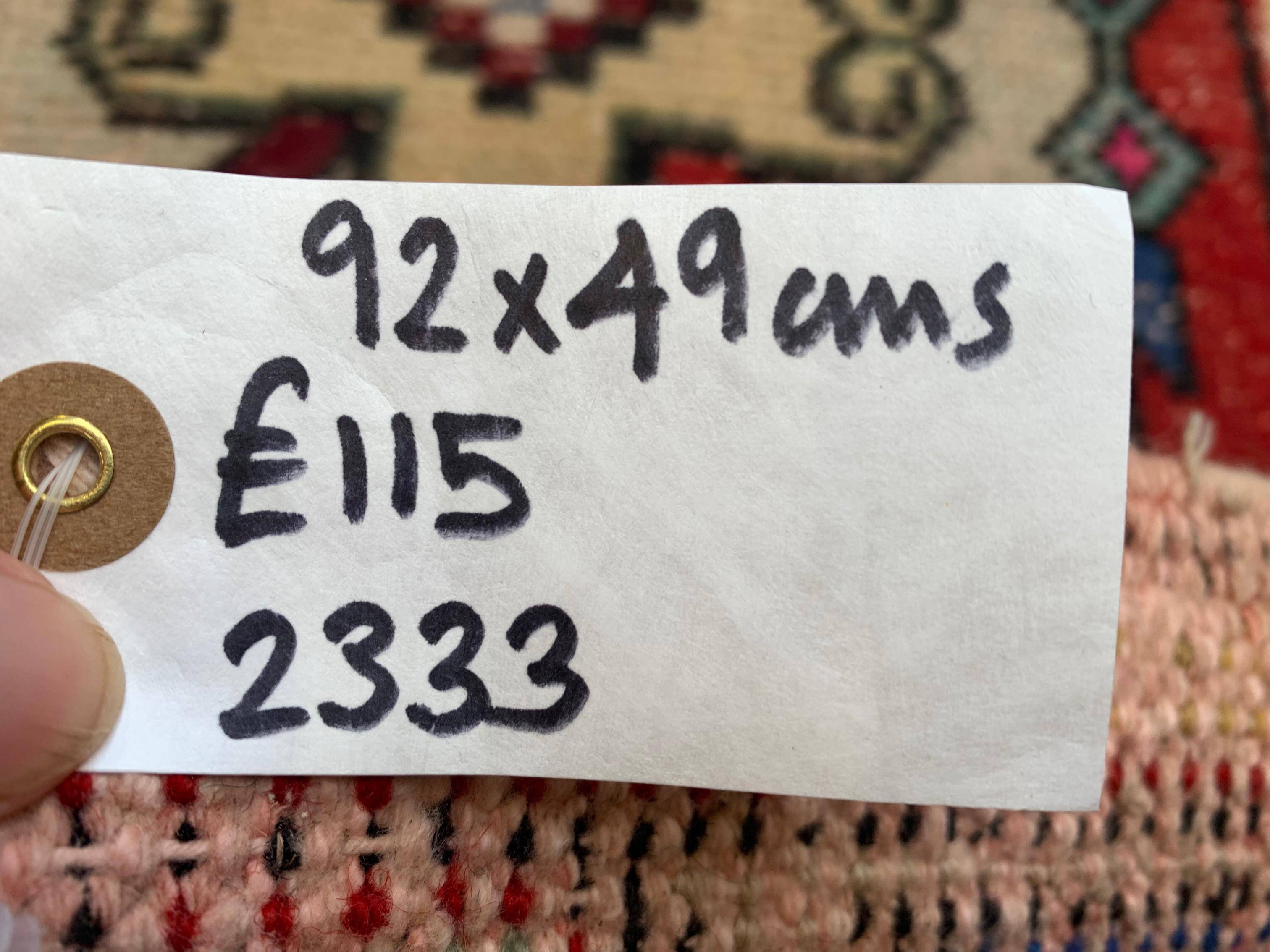 Small Vintage Turkish Rug 92x49 cm, Short Runner, Tribal, Shabby, Mini Carpet