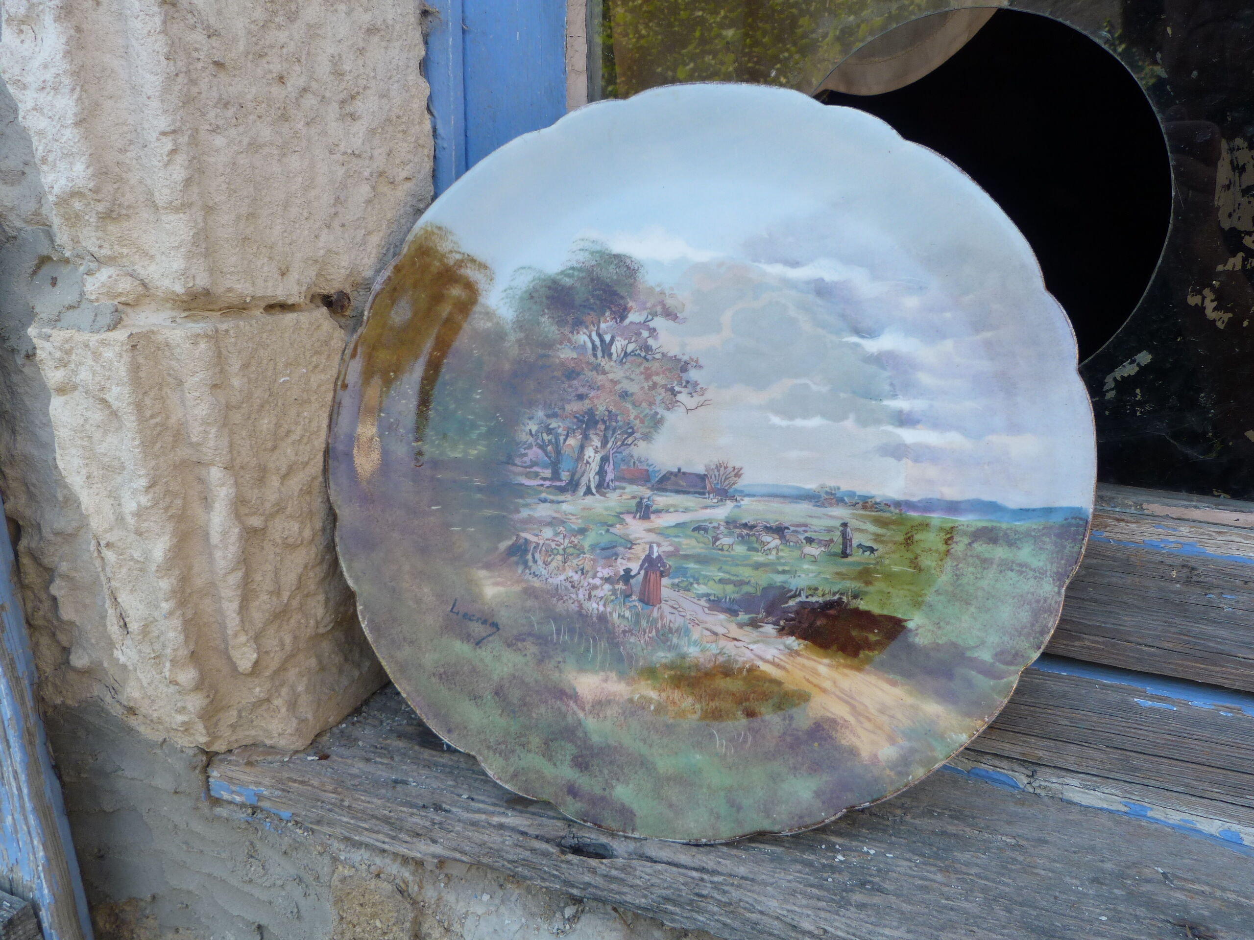 Antique porcelain dish from Limoges JEAN POUYAT hand painted signed Lecram