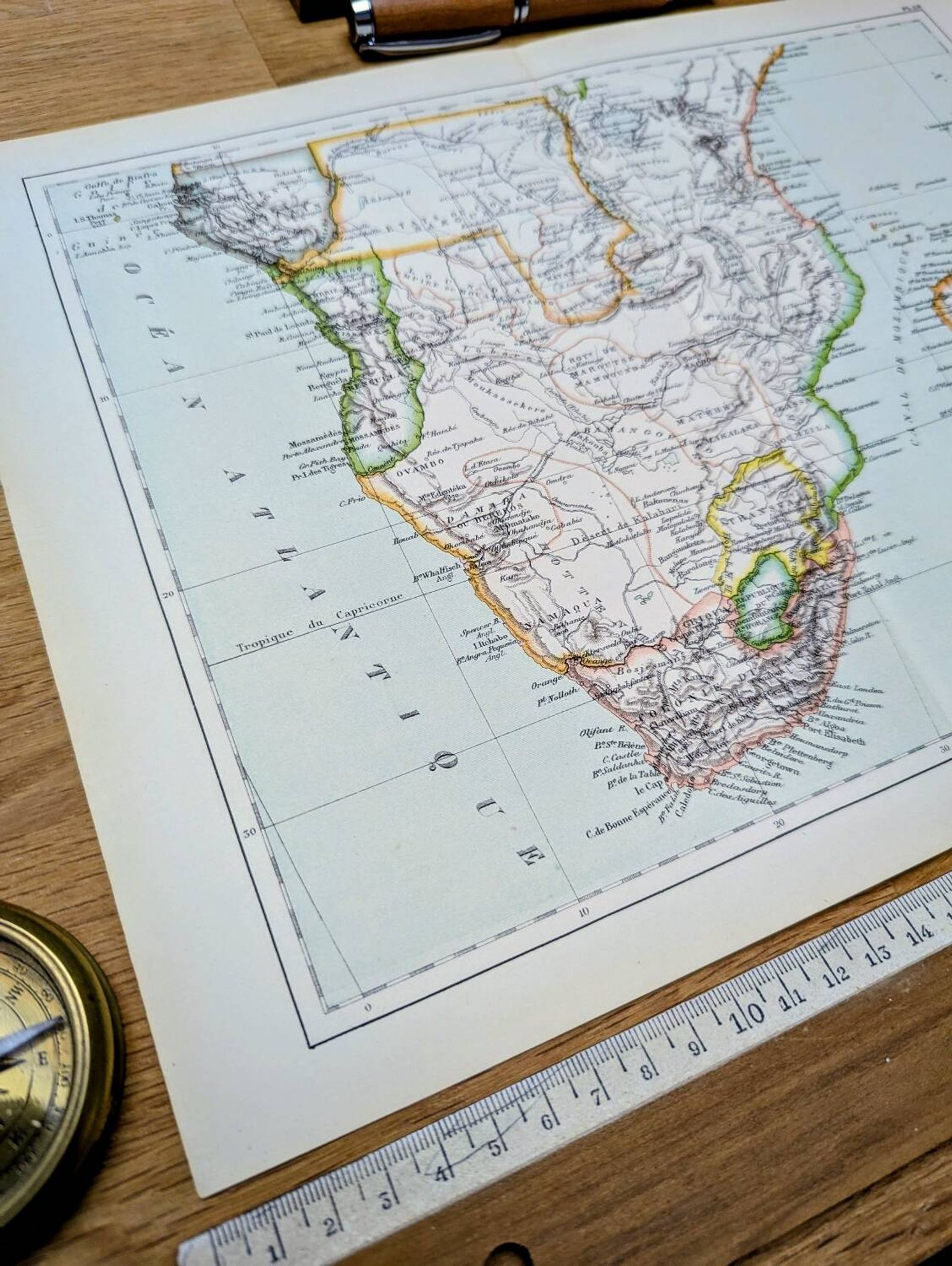Imprimée en 1885, le sud de l'Afrique.