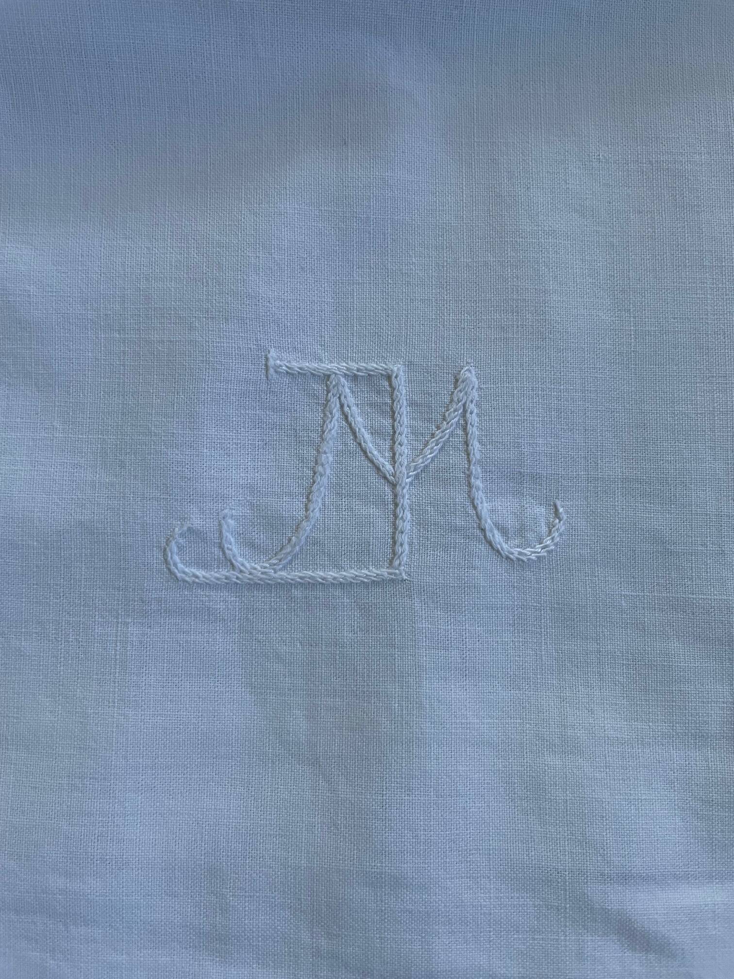 vintage embroidered JM cotton pillowcase