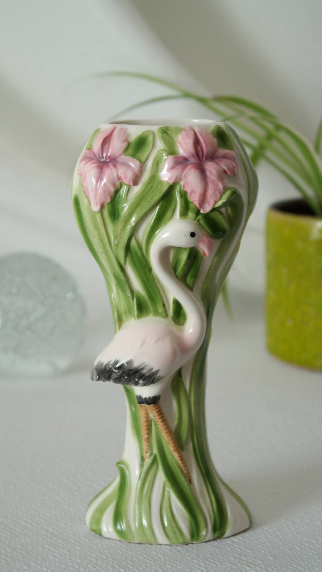 Massier style pink flamingo nature slip vase