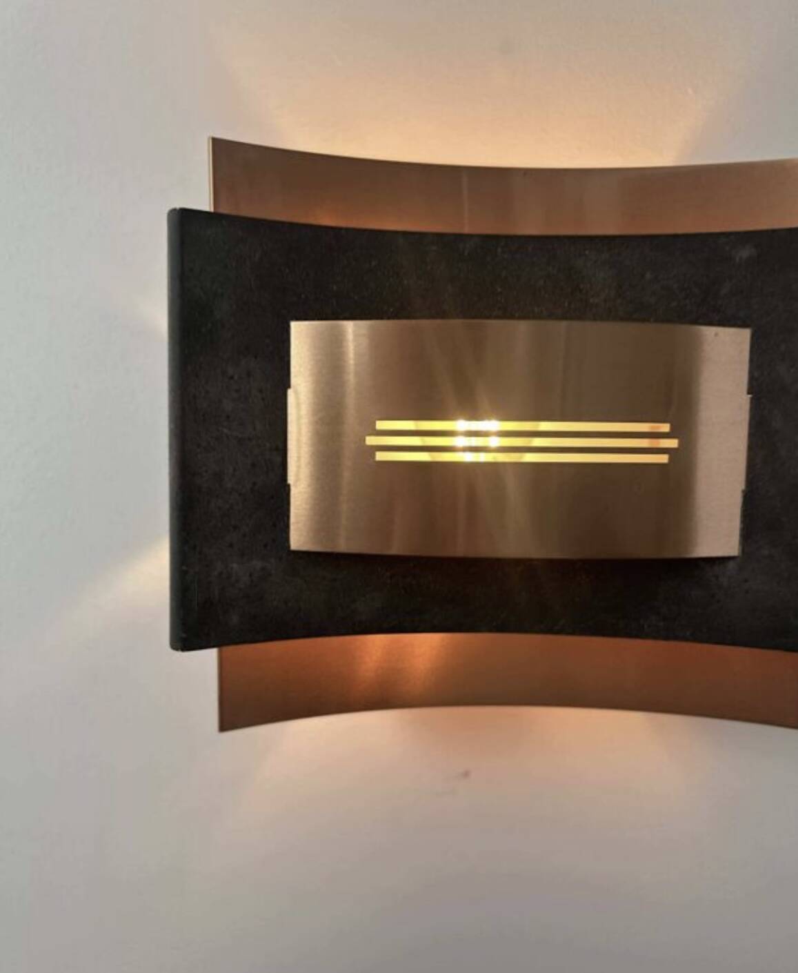 Pair of vintage wall lights, matte black metal and copper, Netherlands 1960
