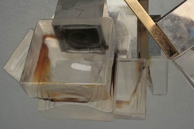 Chandelier 1970 design glass and stainless steel