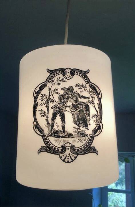Opaline pendant light with romantic decoration, 1970