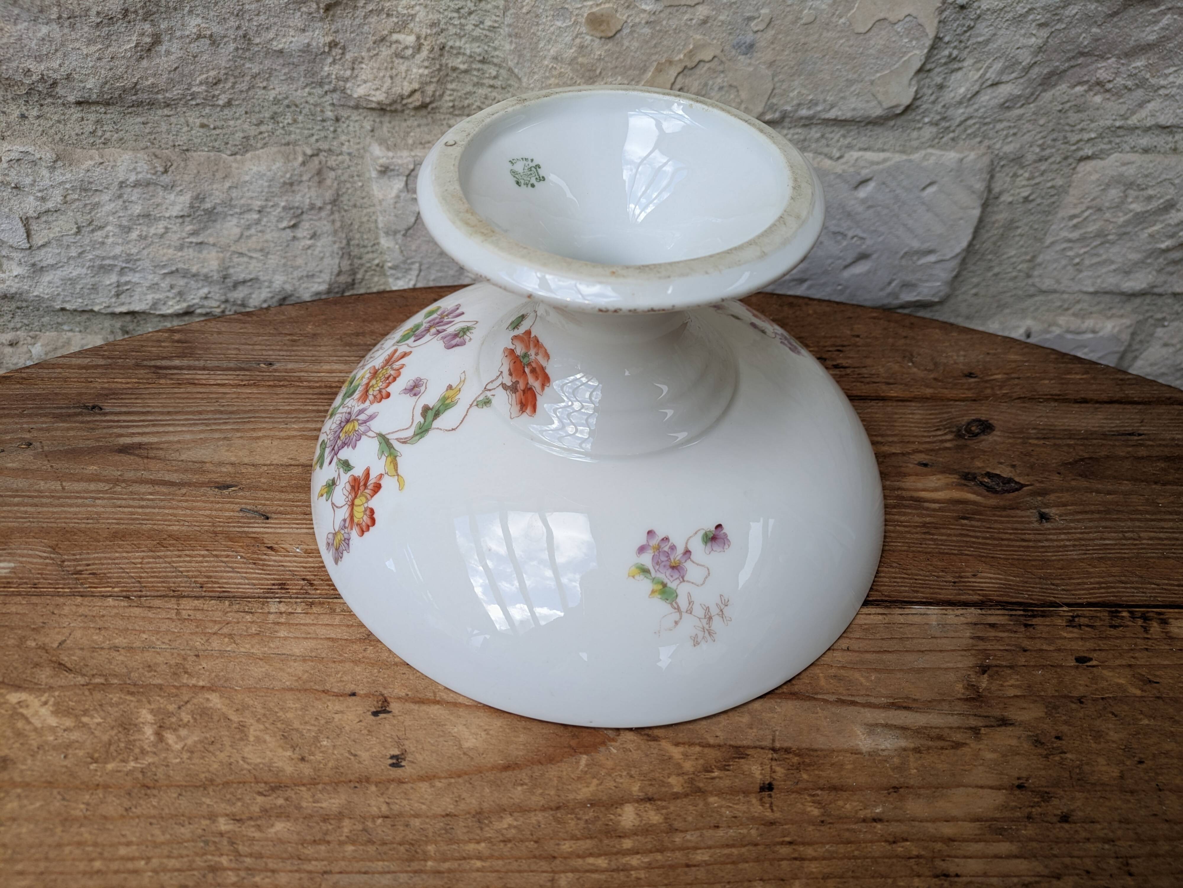 Old Limoges porcelain compote serving dish on pedestal