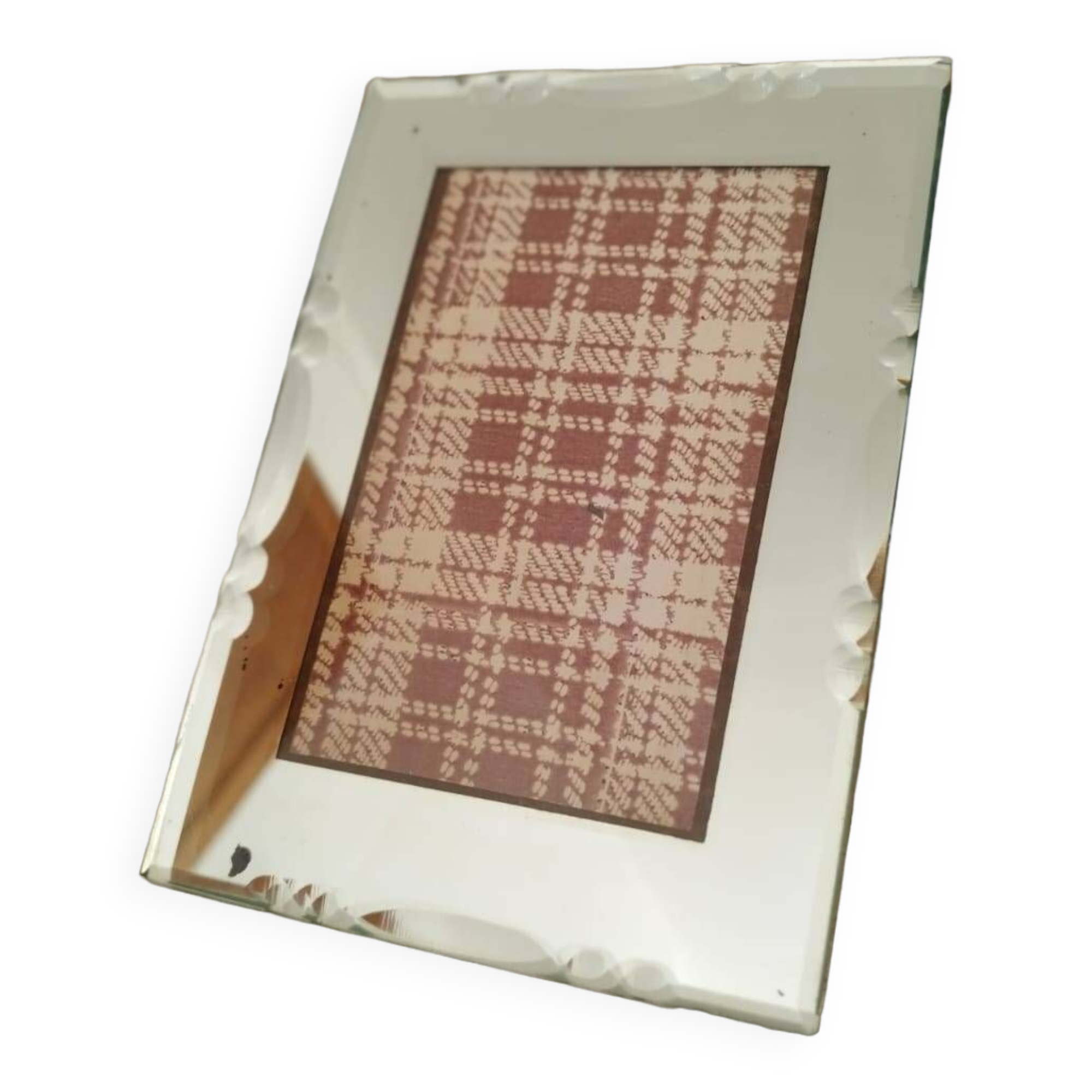 Beveled mirror photo frame to stand, suede back