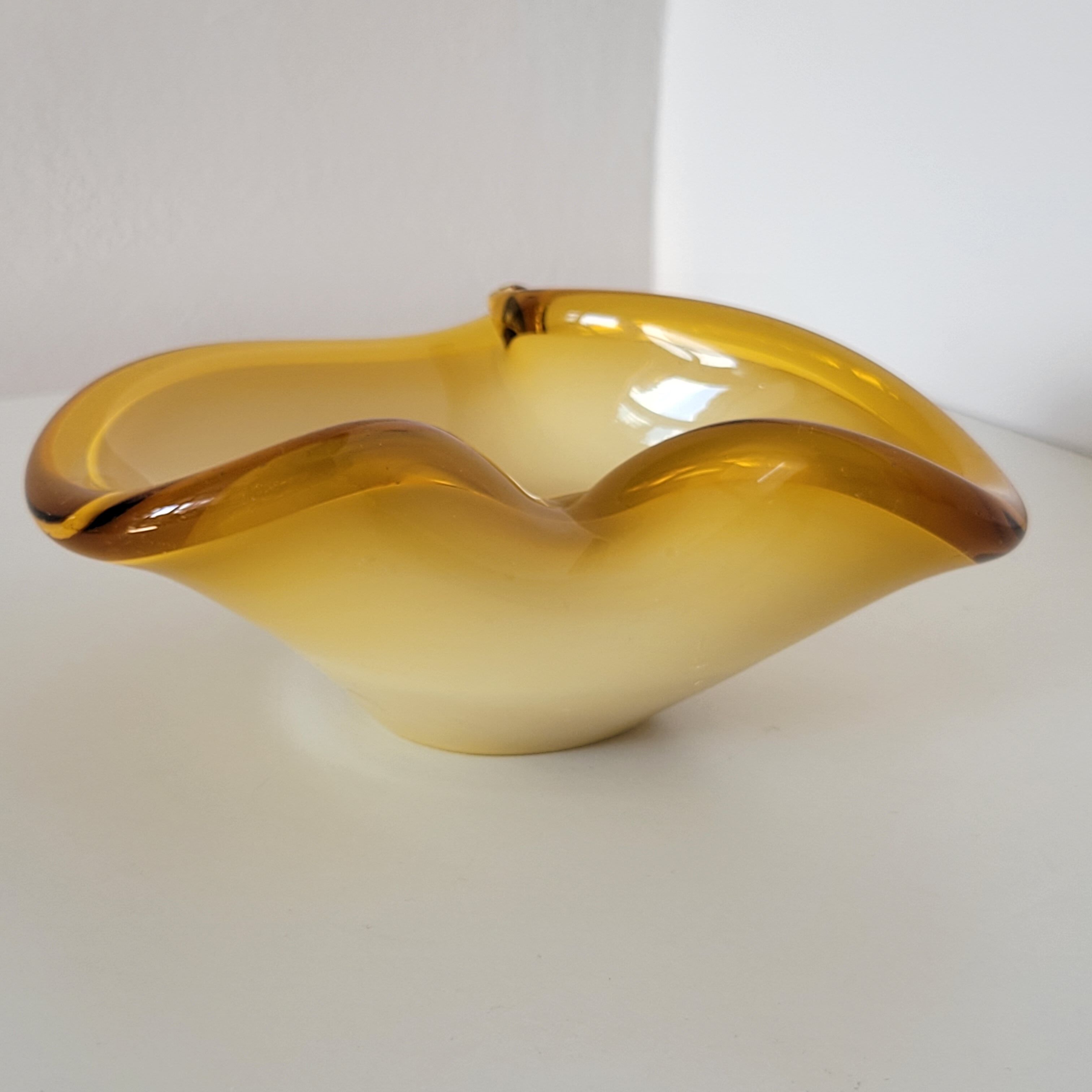 Empty pocket vintage yellow Murano glass bowl