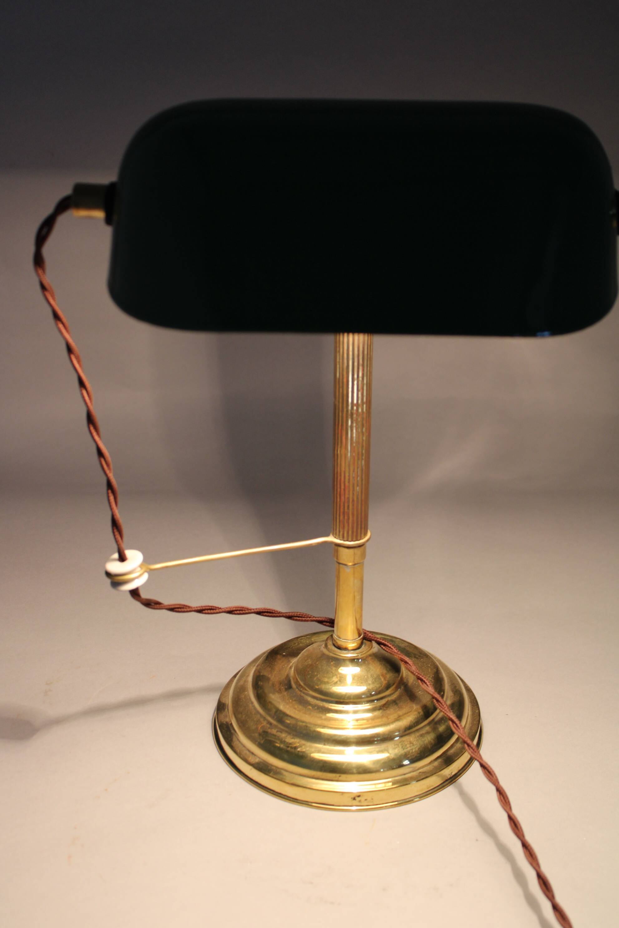 1930s Art Deco Brass  Banker Table Lamp, Czechoslovakia