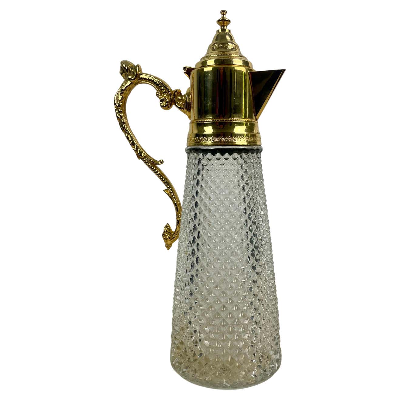 Crystal ewer with diamond tip and gilded metal - decanter - Italy 1930 - Art Deco