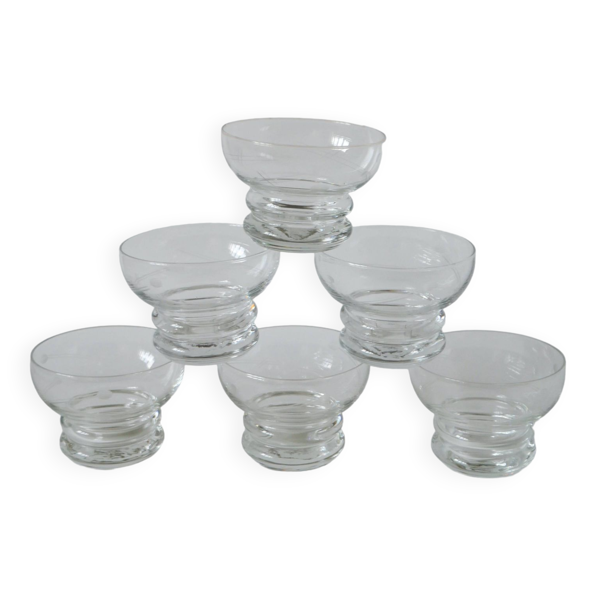 Set of 6 engraved crystal champagne glasses 1960