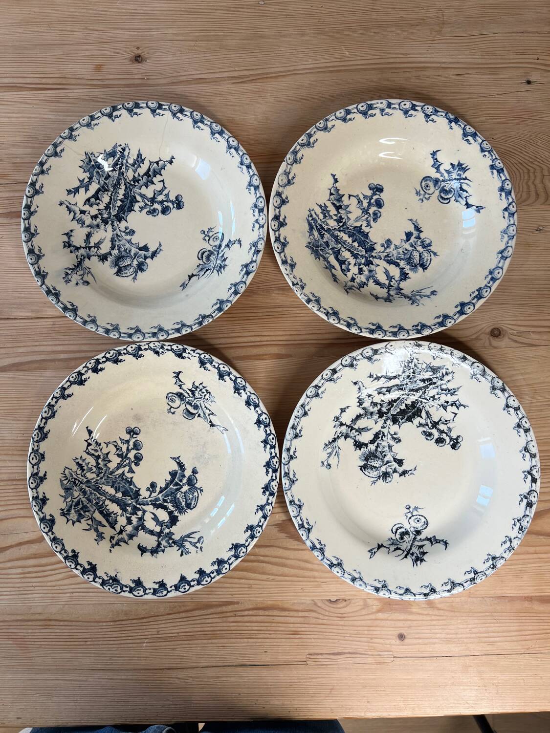 Set of 4 chardon gien terre de fer soup plates