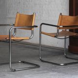 Set of 4 tubular dining chairs in Bauhaus style, in the manner of Marcel Breuer, 1970s