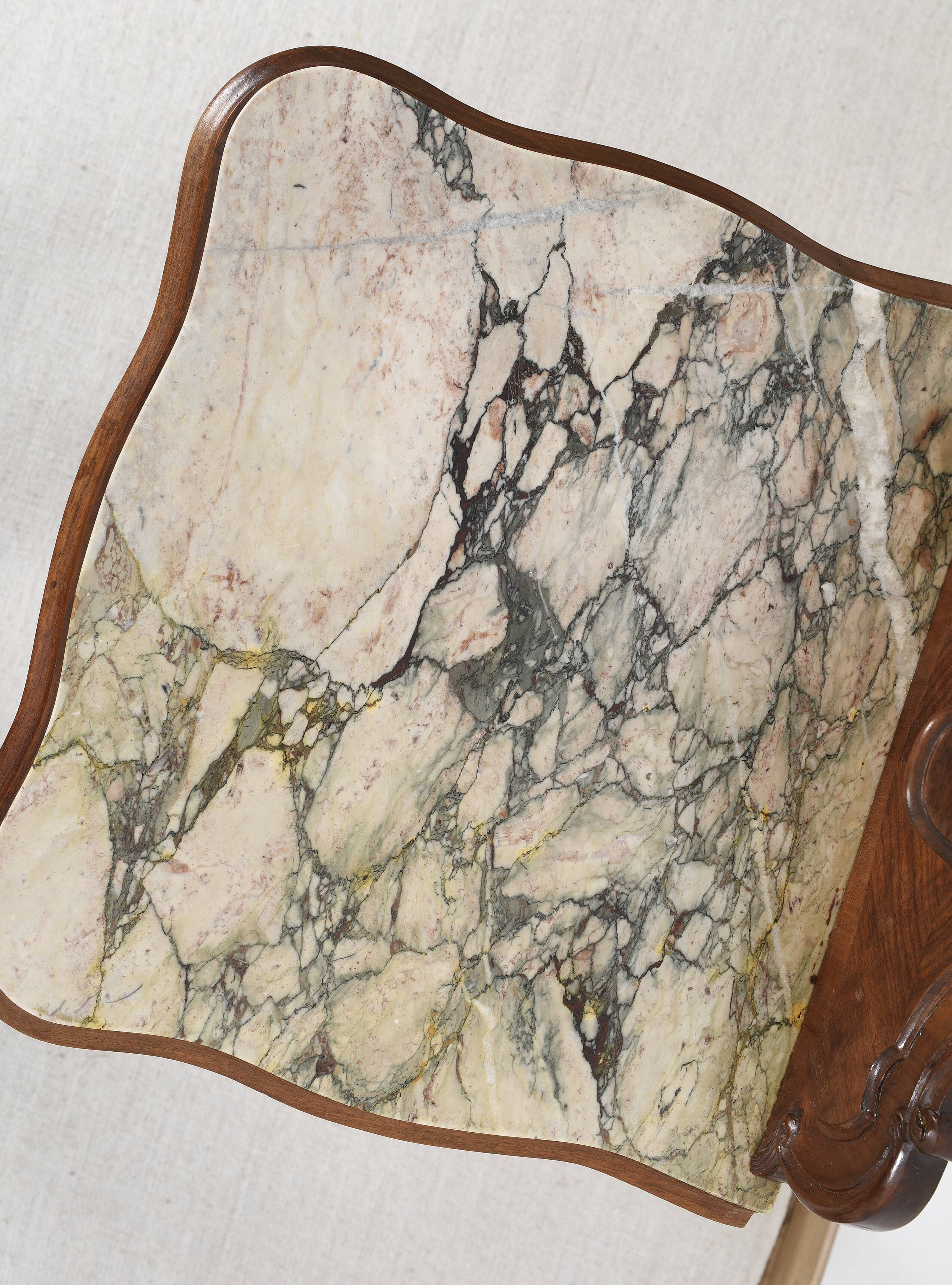 Pedestal table, old bedside table, Louis XV style, in wood and marble